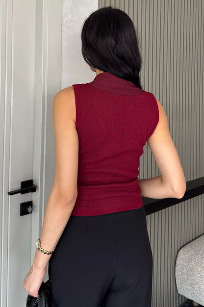 Ön Bağlamalı Triko Yelek Bordo