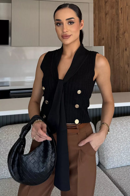 Ön Bağlamalı Triko Yelek Bordo