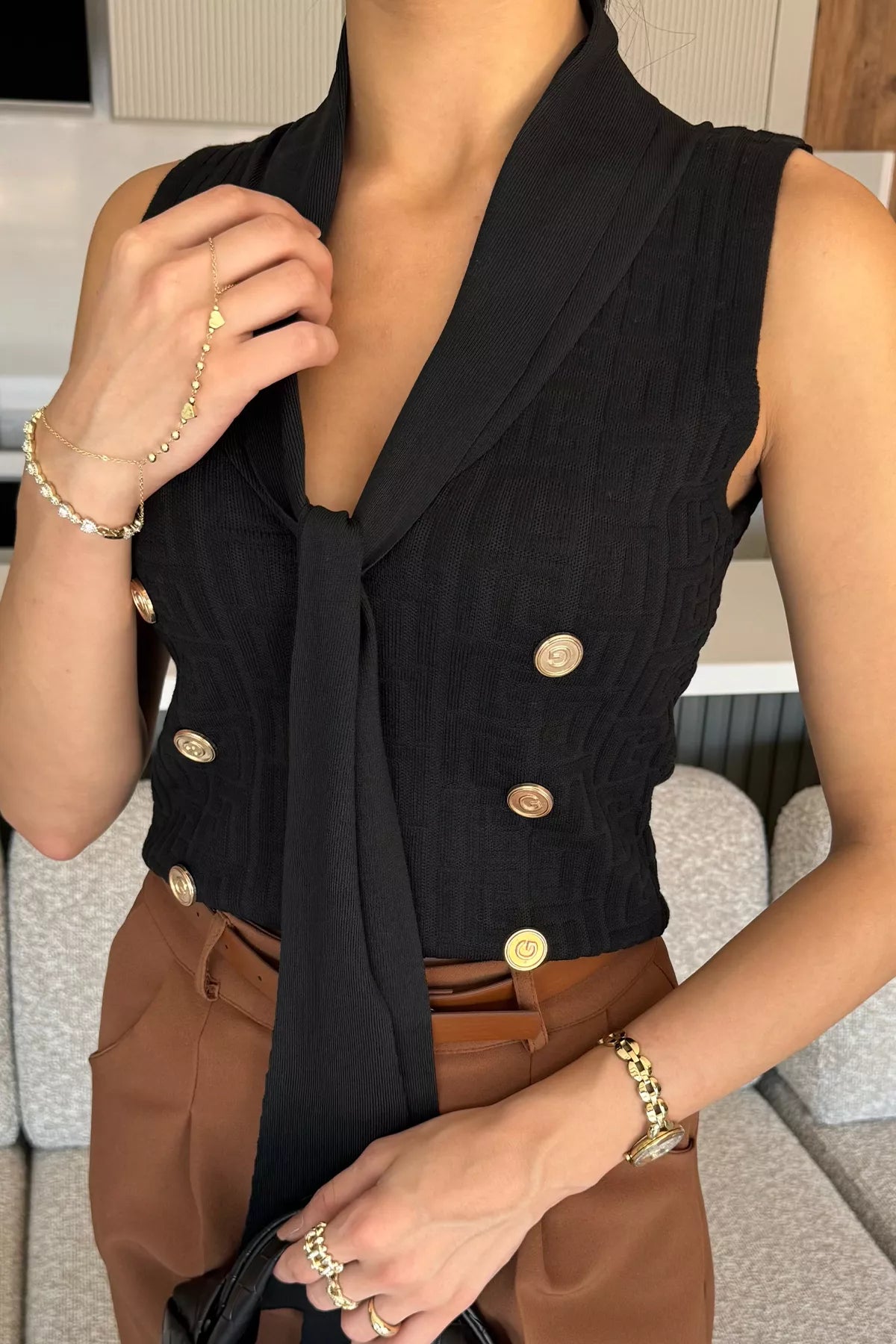 Ön Bağlamalı Triko Yelek Bordo