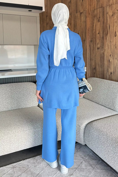 Papatya Aplikeli Tunik Pantolon Triko Tesettür İkili Takım