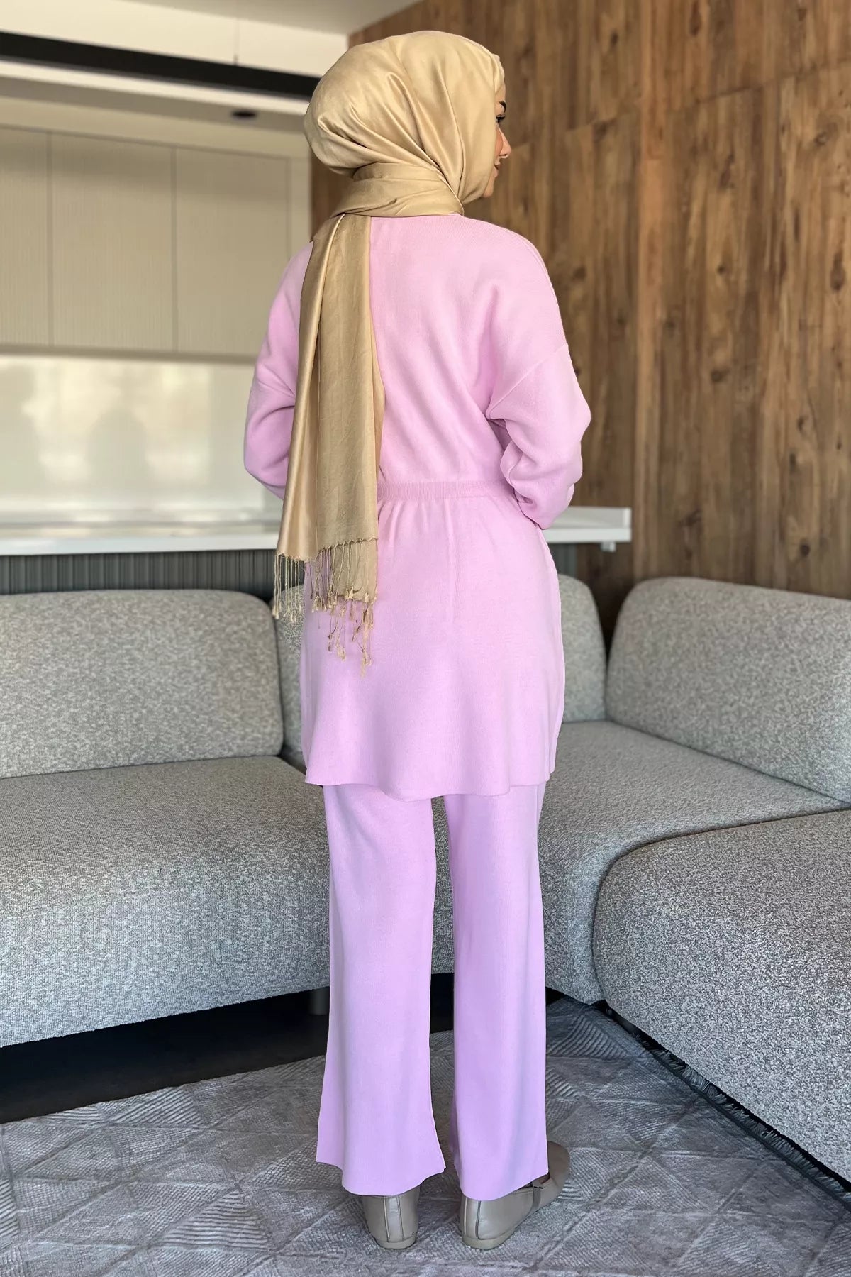 Papatya Aplikeli Tunik Pantolon Triko Tesettür İkili Takım