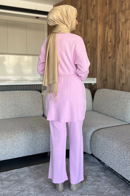 Papatya Aplikeli Tunik Pantolon Triko Tesettür İkili Takım