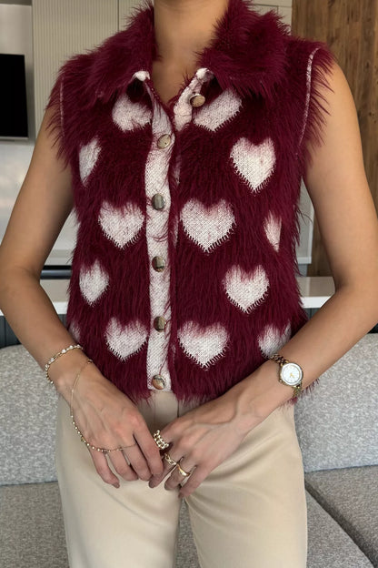 Sakallı Kalpli Kadın Triko Yelek