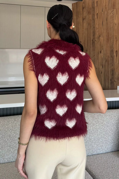 Sakallı Kalpli Kadın Triko Yelek