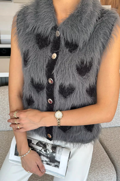 Sakallı Kalpli Kadın Triko Yelek