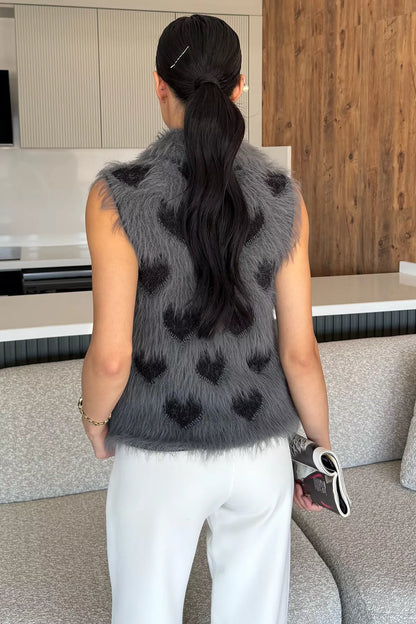 Sakallı Kalpli Kadın Triko Yelek