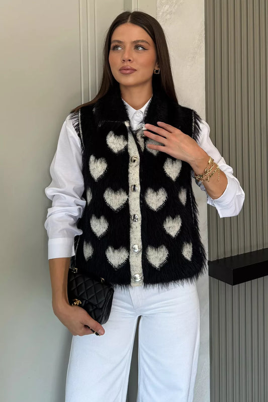 Sakallı Kalpli Kadın Triko Yelek