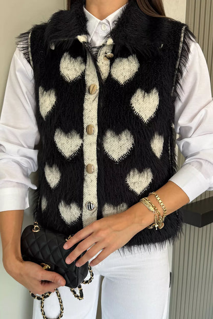 Sakallı Kalpli Kadın Triko Yelek