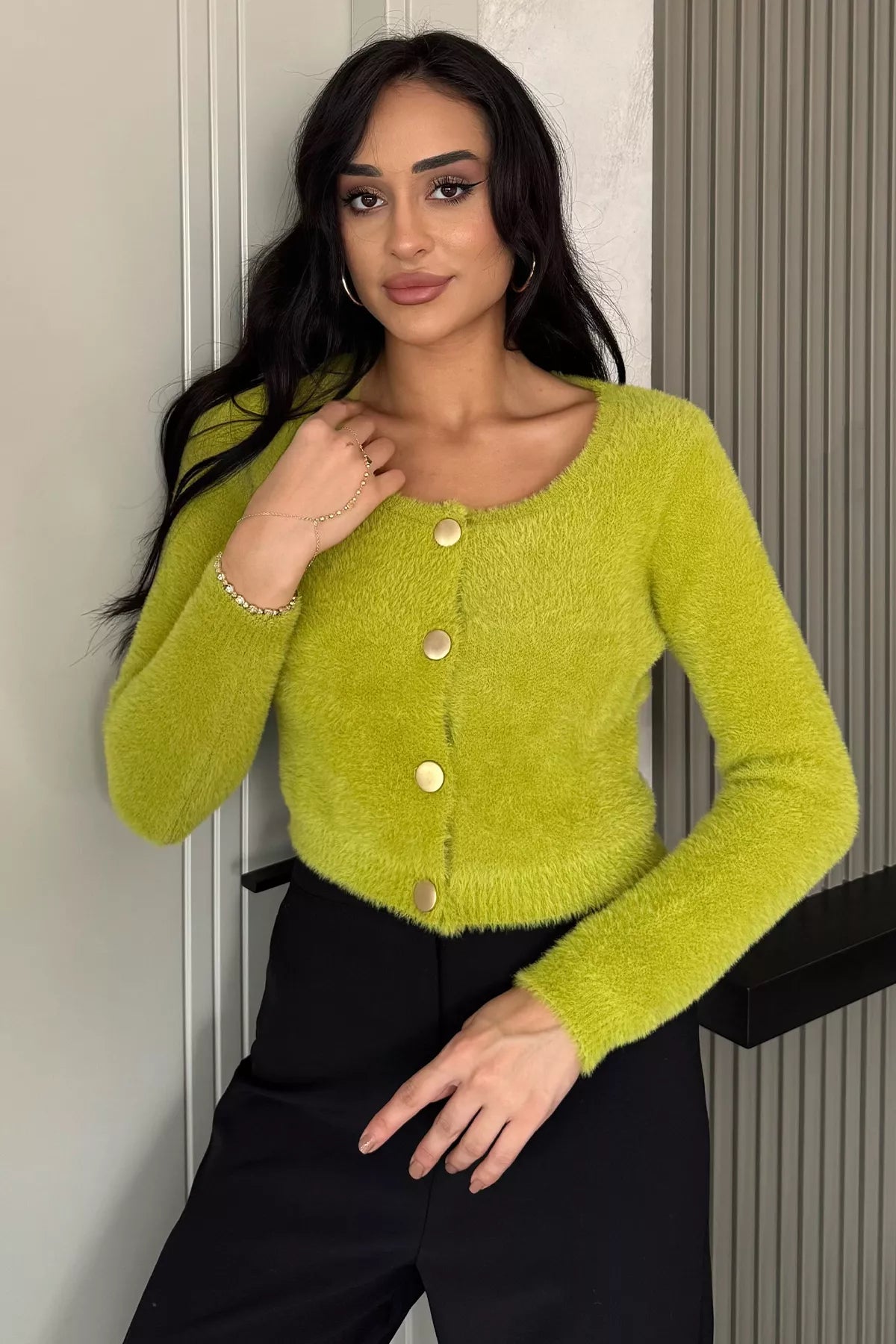 Şardonlu Kadın Crop Top Triko Hırka