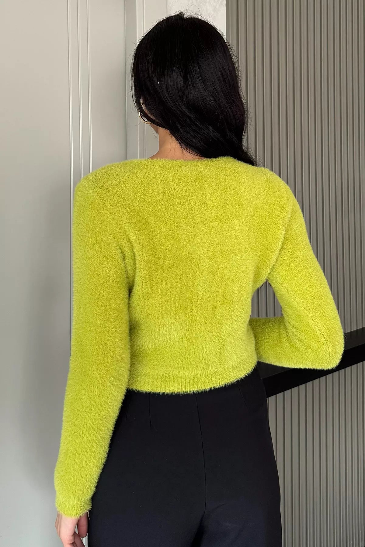 Şardonlu Kadın Crop Top Triko Hırka