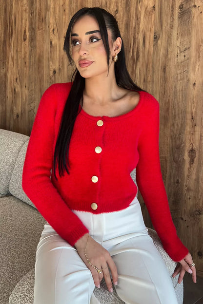 Şardonlu Kadın Crop Top Triko Hırka