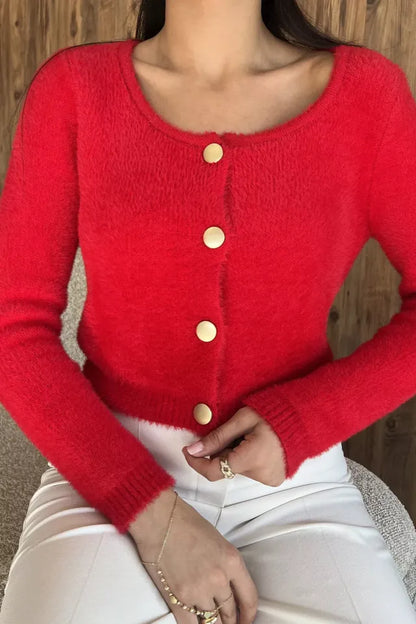 Şardonlu Kadın Crop Top Triko Hırka