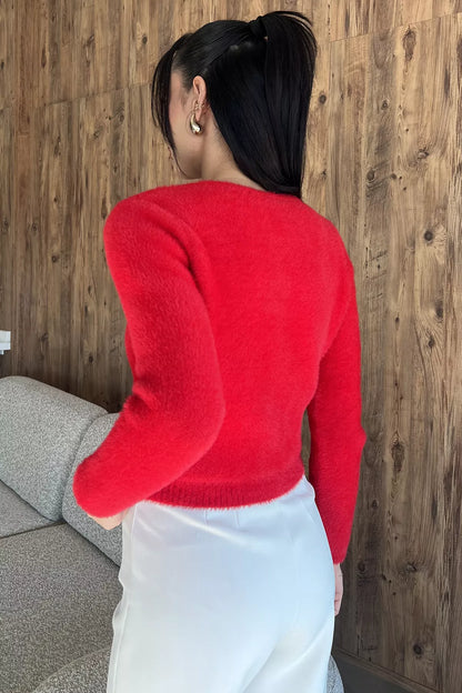 Şardonlu Kadın Crop Top Triko Hırka