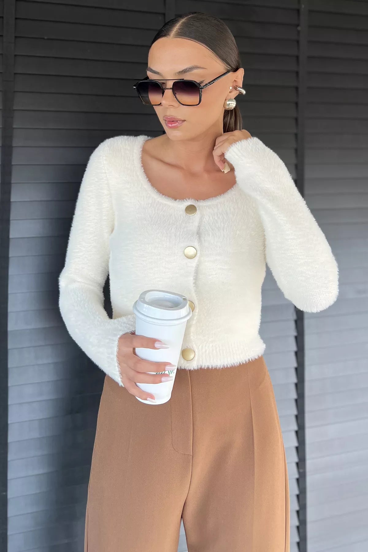 Şardonlu Kadın Crop Top Triko Hırka