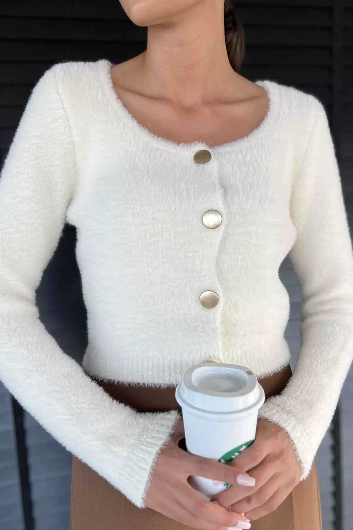 Şardonlu Kadın Crop Top Triko Hırka