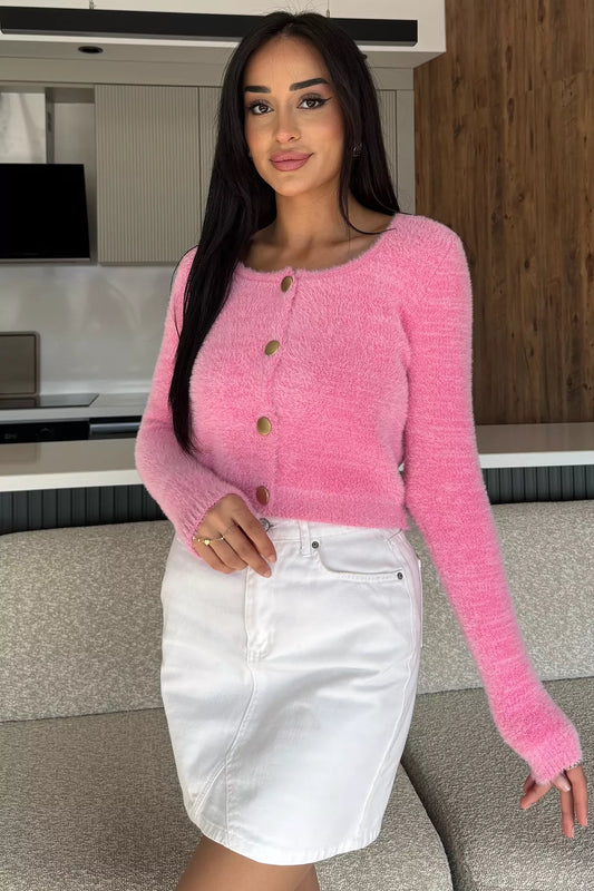 Şardonlu Kadın Crop Top Triko Hırka