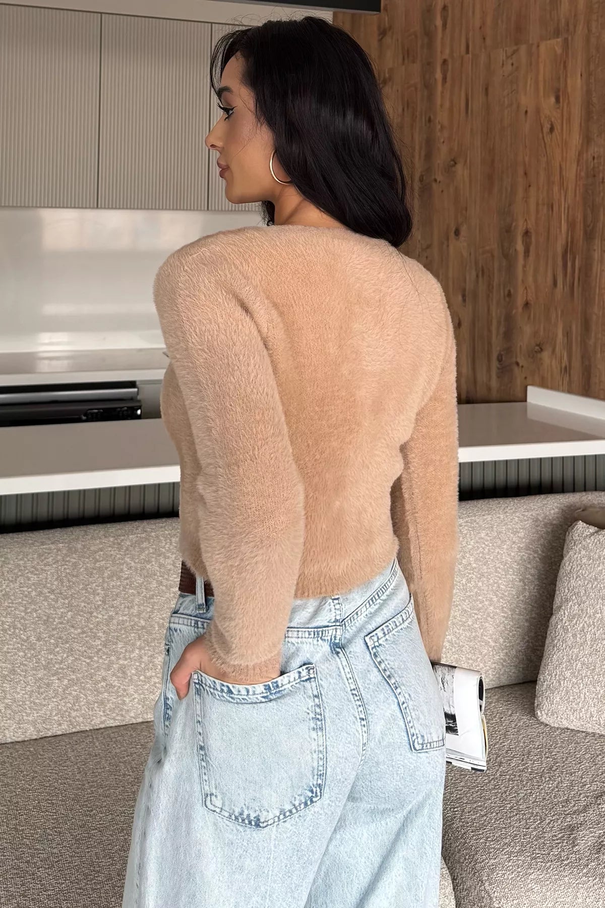 Şardonlu Kadın Crop Top Triko Hırka