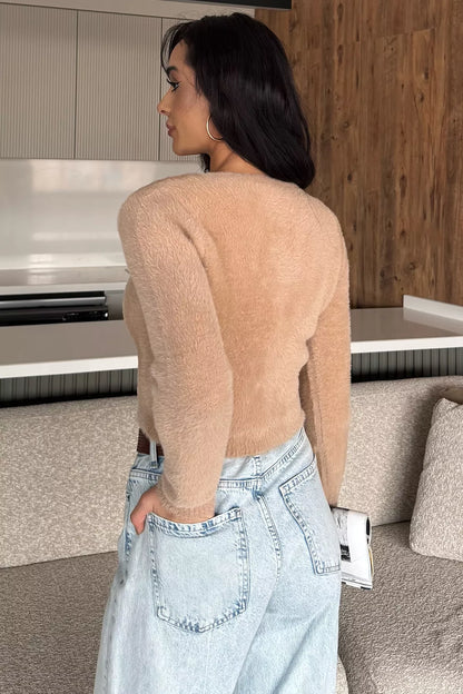 Şardonlu Kadın Crop Top Triko Hırka