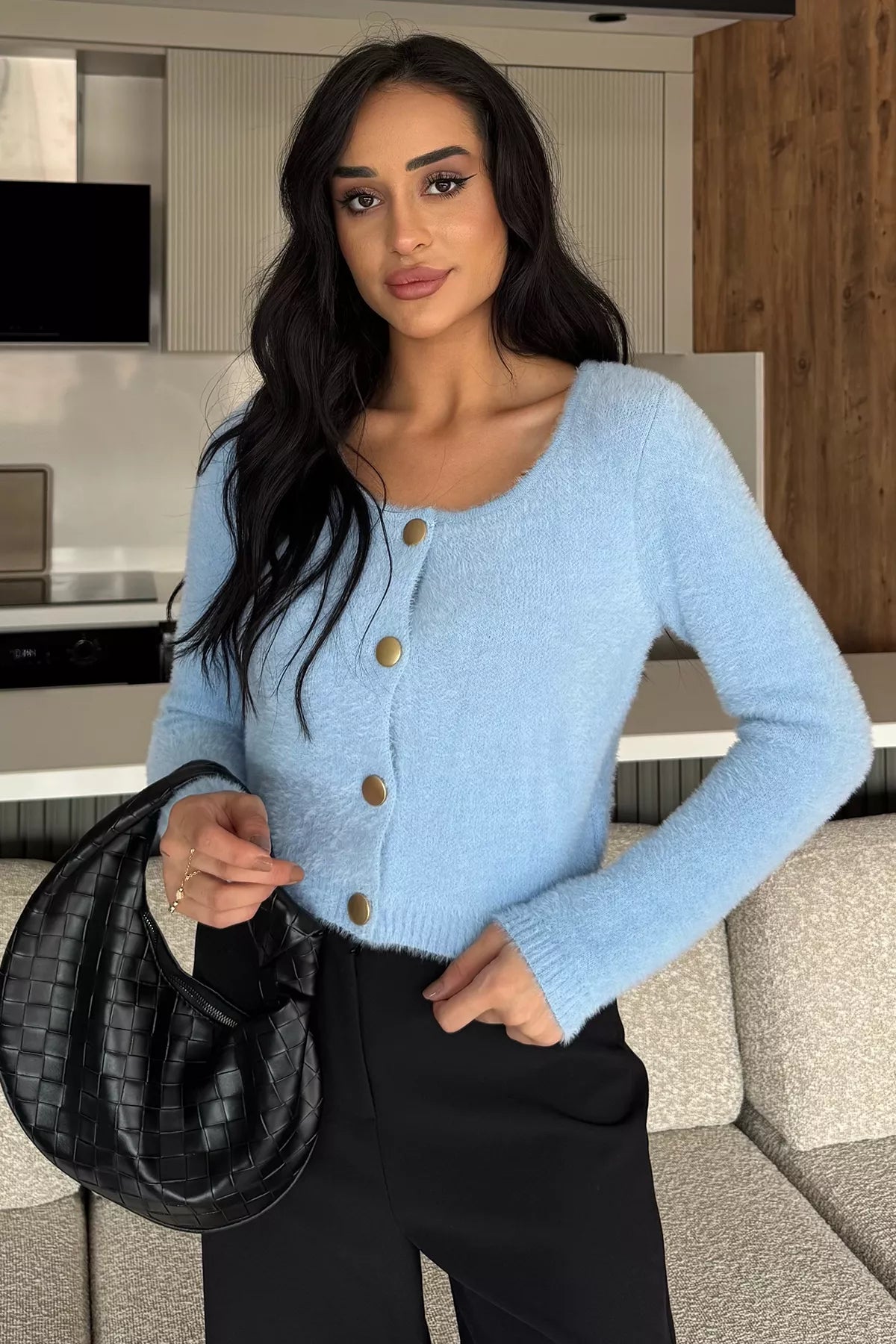 Şardonlu Kadın Crop Top Triko Hırka