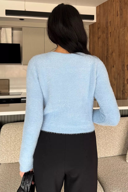 Şardonlu Kadın Crop Top Triko Hırka