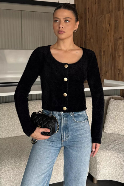 Şardonlu Kadın Crop Top Triko Hırka