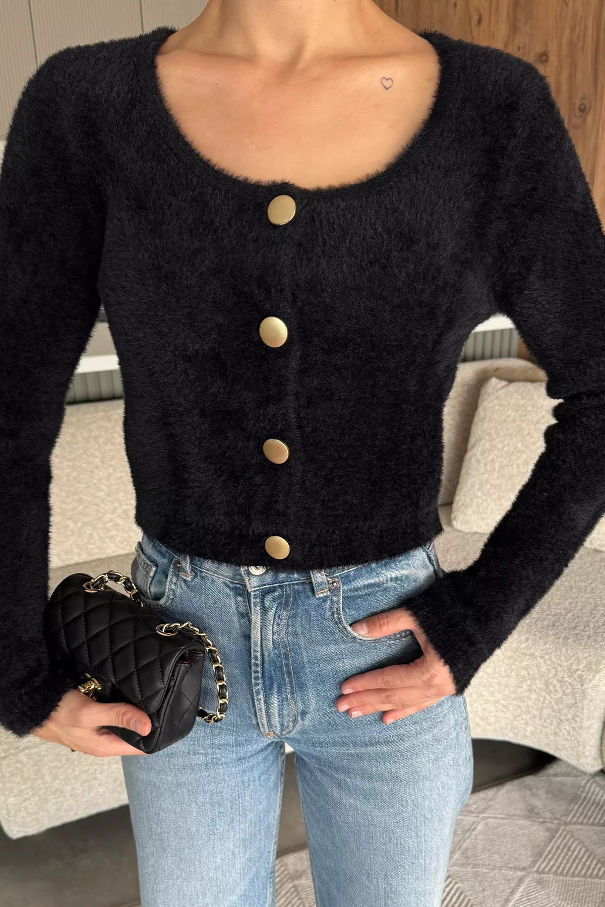 Şardonlu Kadın Crop Top Triko Hırka