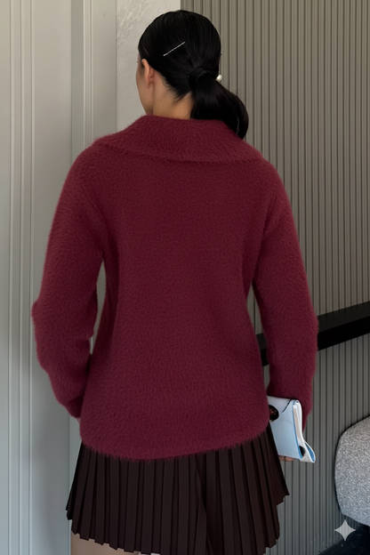 Kadın Peluş Yaka Çift Cepli Yumoş Triko Ceket