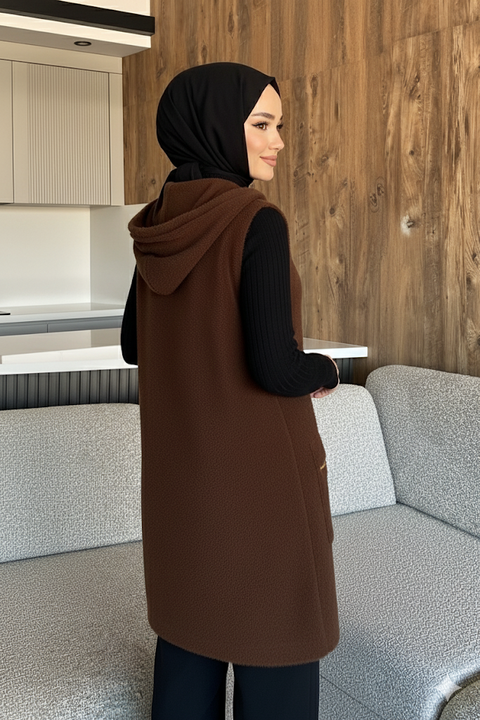 Kolsuz Fermuarlı Yumoş Tesettür Triko Yelek