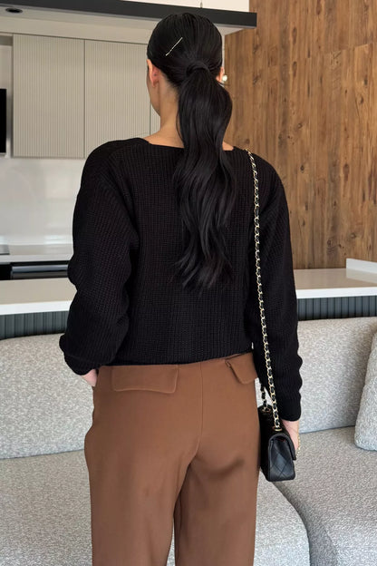 V Yaka Ön Düğmeli Kadın Örme Triko Hırka