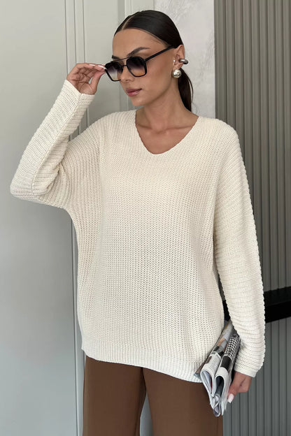 V Yaka Salaş Triko Bluz