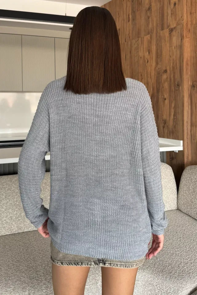 V Yaka Salaş Triko Bluz