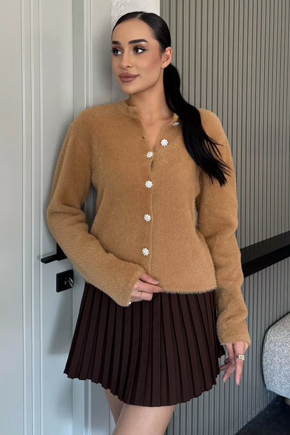 Yumoş İplik Kadın Sakallı Triko Ceket