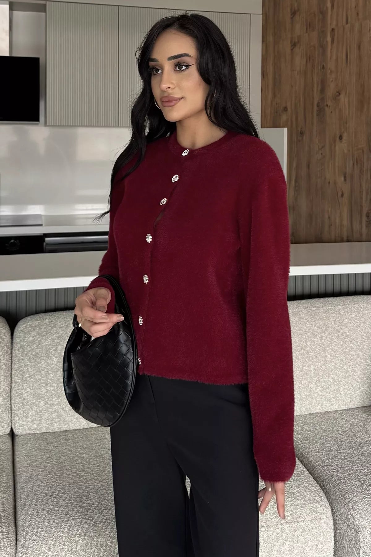 Yumoş İplik Kadın Sakallı Triko Ceket