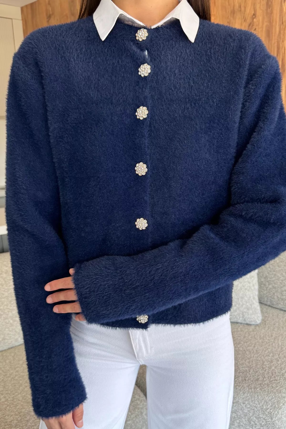 Yumoş İplik Kadın Sakallı Triko Ceket